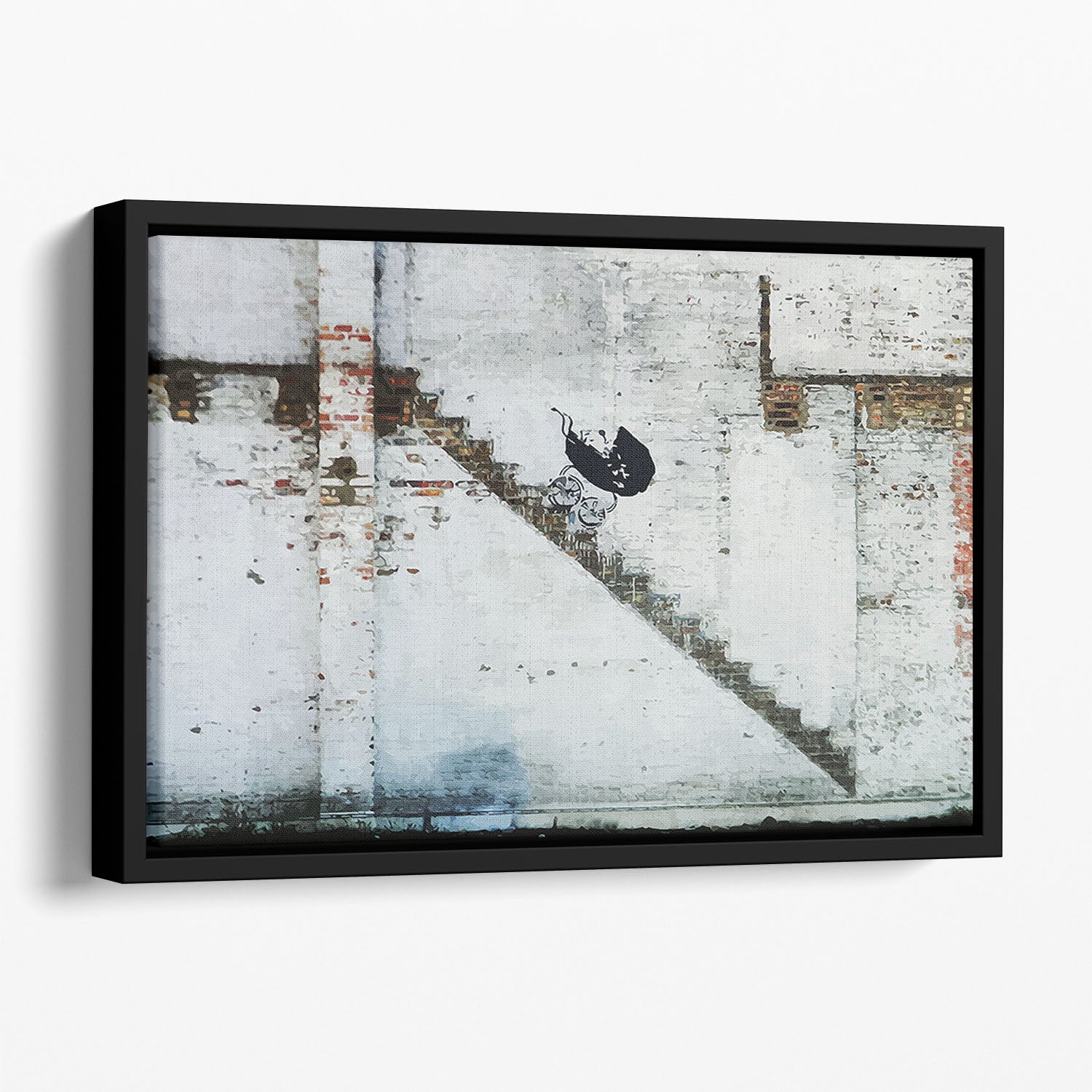 Banksy Baby Carriage Floating Framed Canvas - Canvas Art Rocks - 1