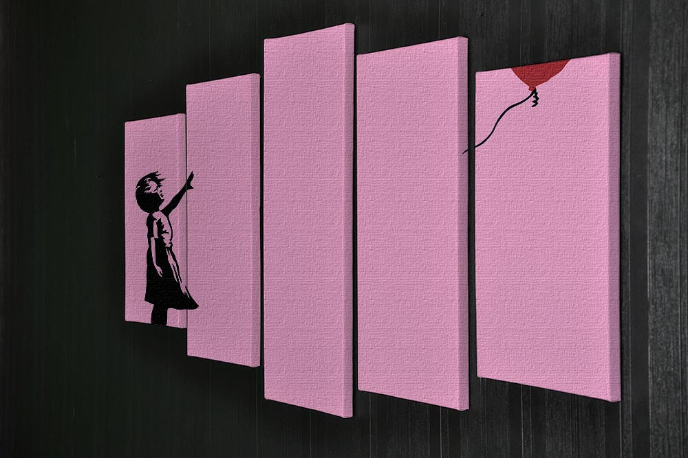 Banksy Balloon Heart Girl Pink 5 Split Panel Canvas - Canvas Art Rocks - 2