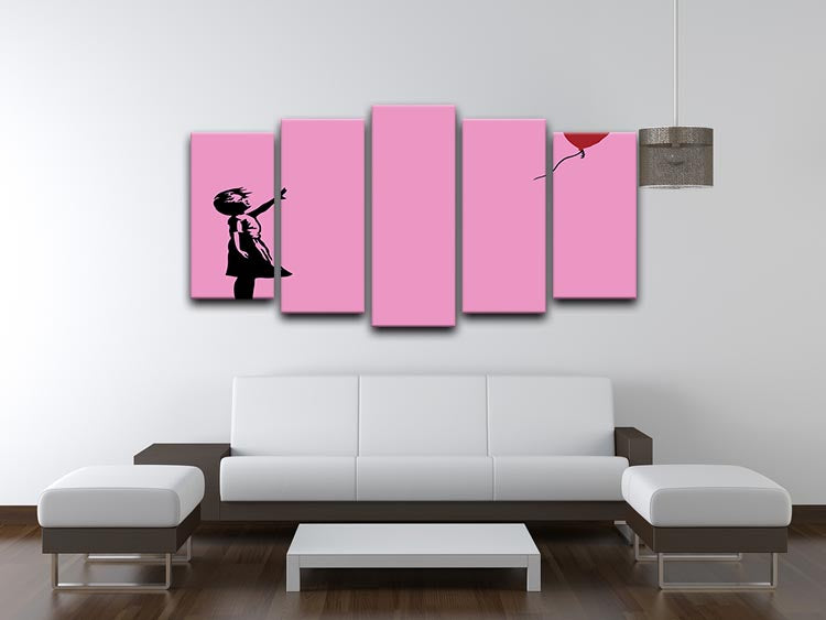 Banksy Balloon Heart Girl Pink 5 Split Panel Canvas - Canvas Art Rocks - 3