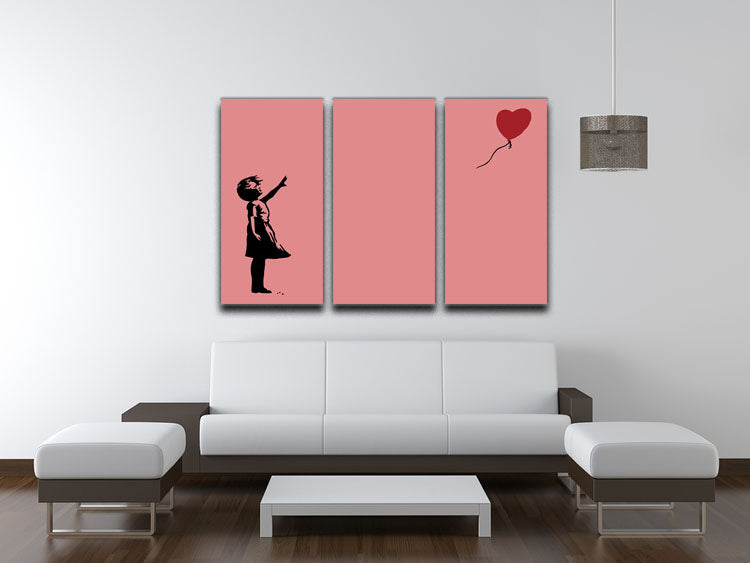 Banksy Balloon Heart Girl Red 3 Split Panel Canvas Print - Canvas Art Rocks - 3