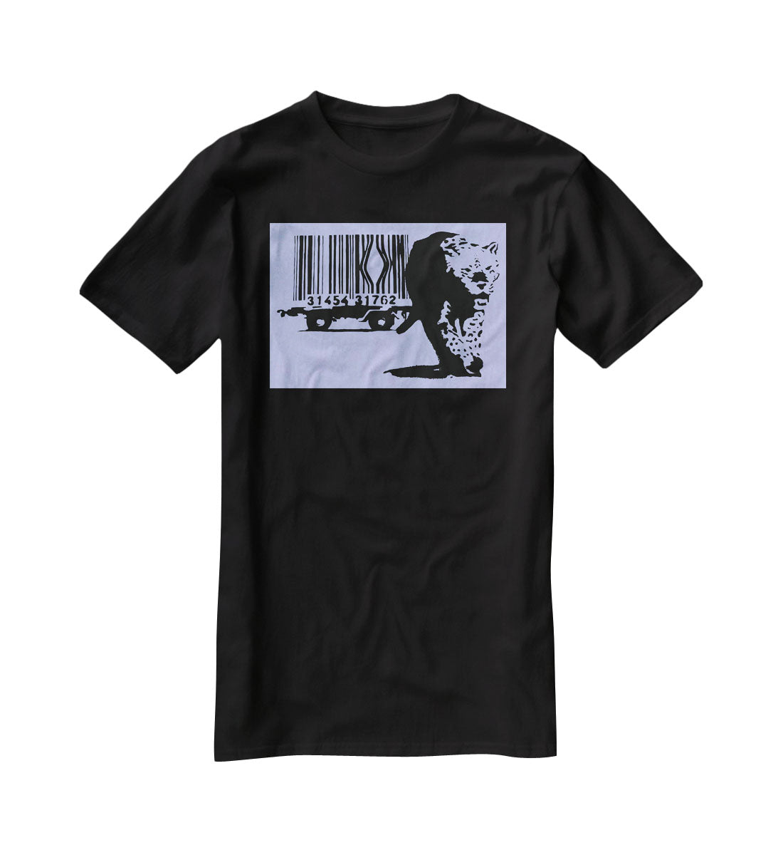 Banksy Barcode Leopard Blue T-Shirt - Canvas Art Rocks - 1
