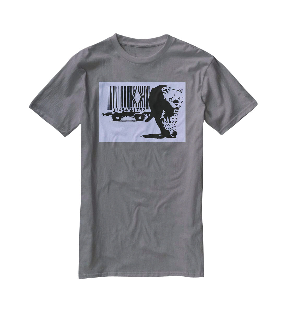 Banksy Barcode Leopard Blue T-Shirt - Canvas Art Rocks - 3
