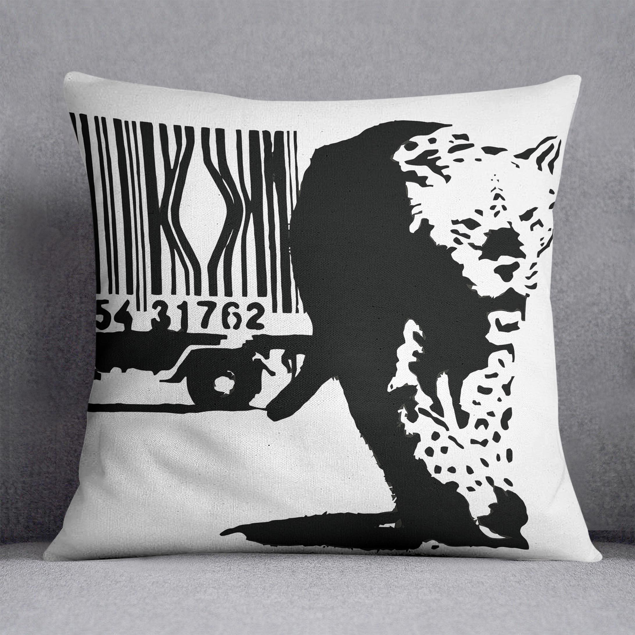 Banksy Barcode Leopard Cushion