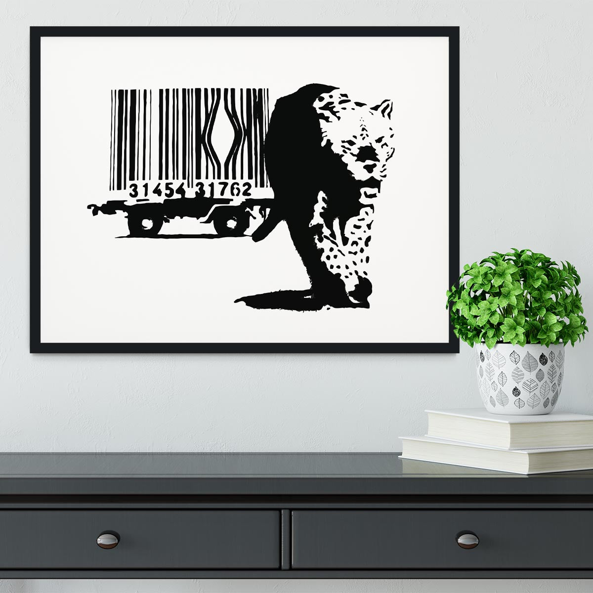 Banksy Barcode Leopard Framed Print - Canvas Art Rocks - 1
