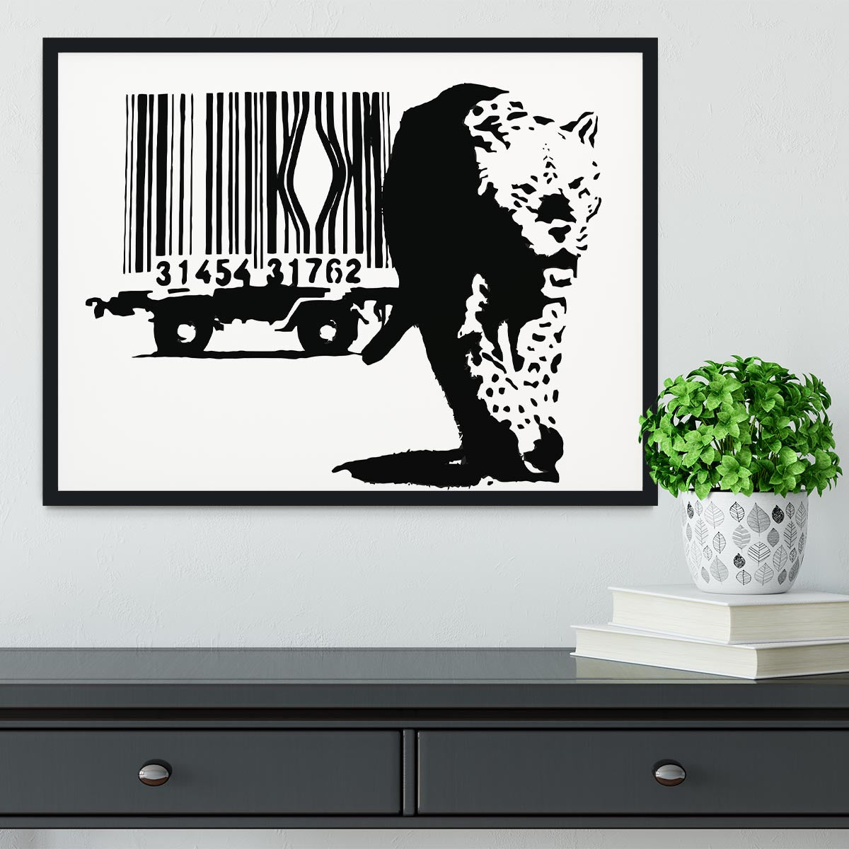 Banksy Barcode Leopard Framed Print - Canvas Art Rocks - 2