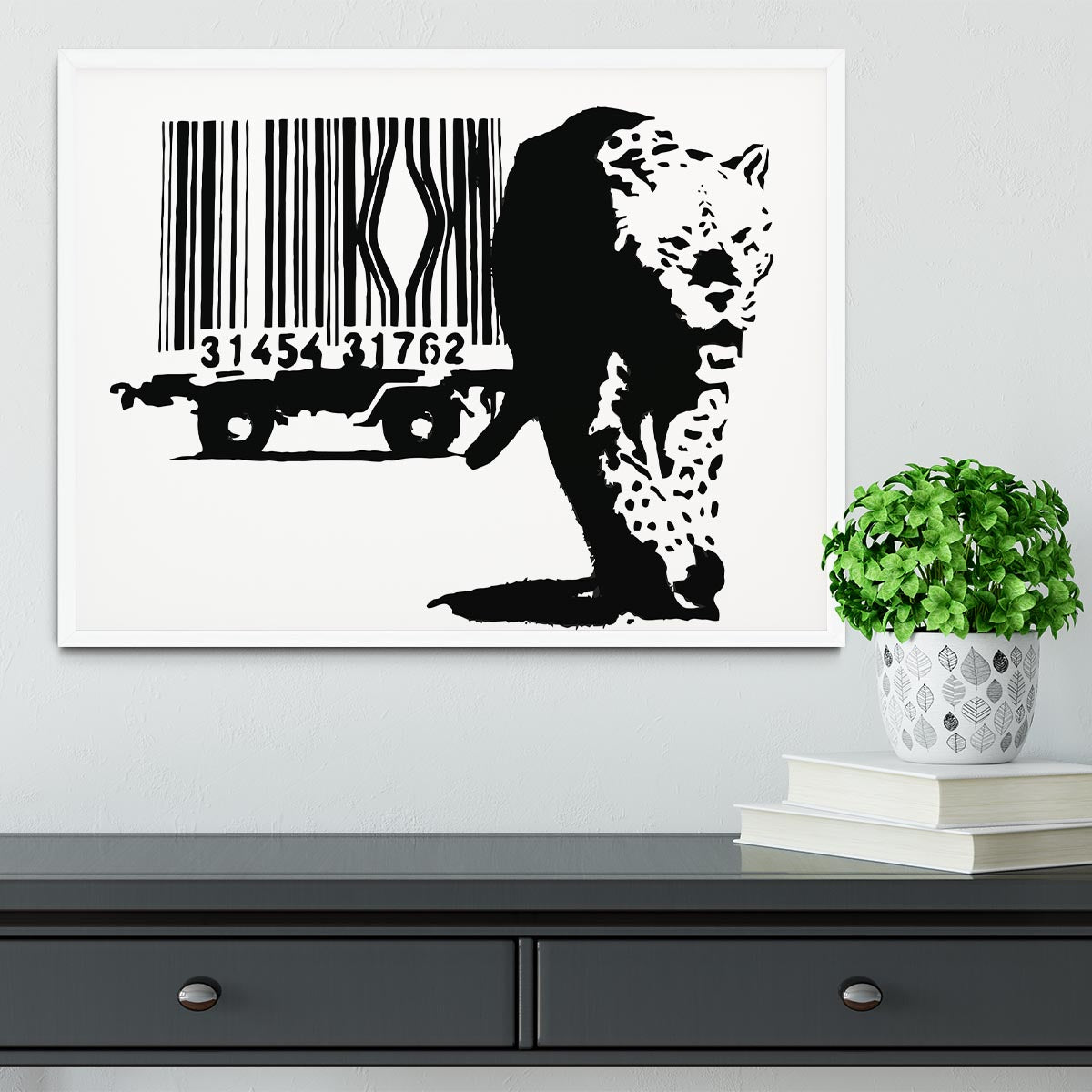 Banksy Barcode Leopard Framed Print - Canvas Art Rocks -6