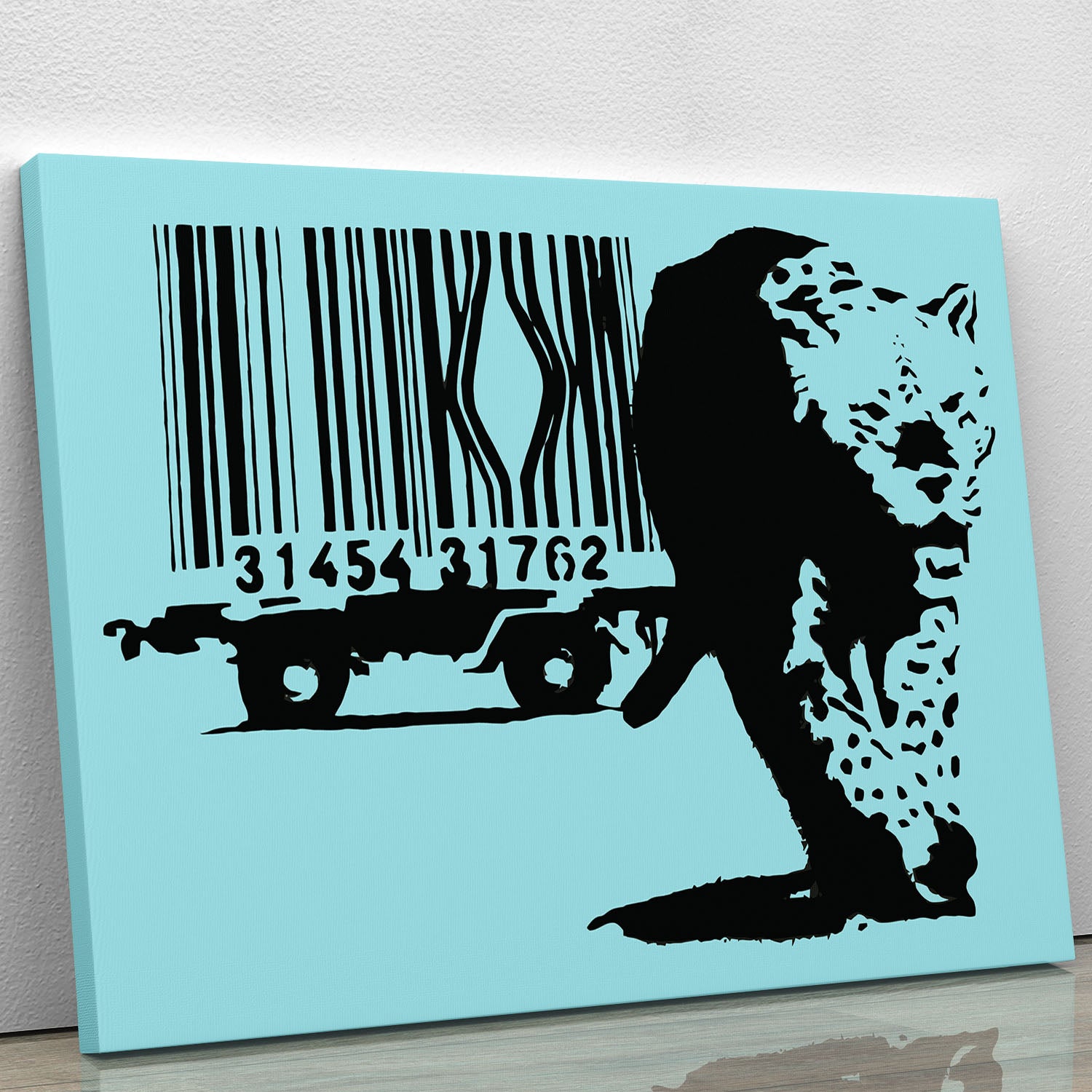 Banksy Barcode Leopard Light Blue Canvas Print or Poster - Canvas Art Rocks - 1