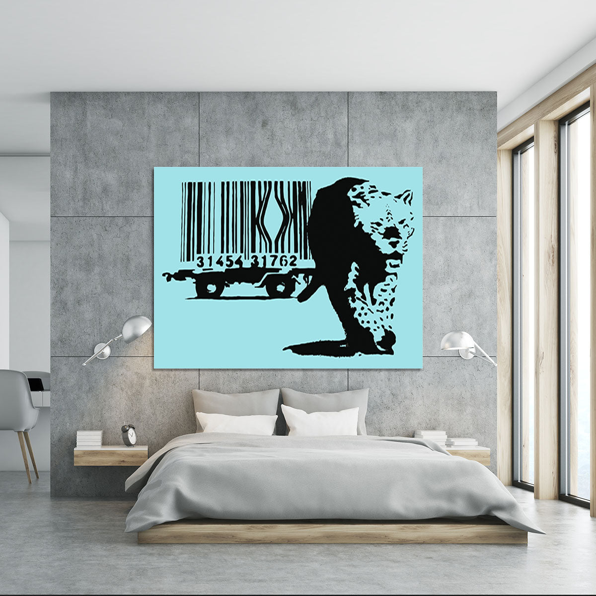 Banksy Barcode Leopard Light Blue Canvas Print or Poster - Canvas Art Rocks - 5