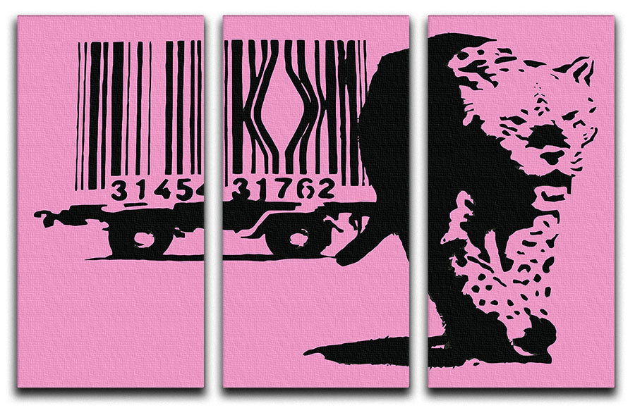 Banksy Barcode Leopard Pink 3 Split Panel Canvas Print - Canvas Art Rocks - 1