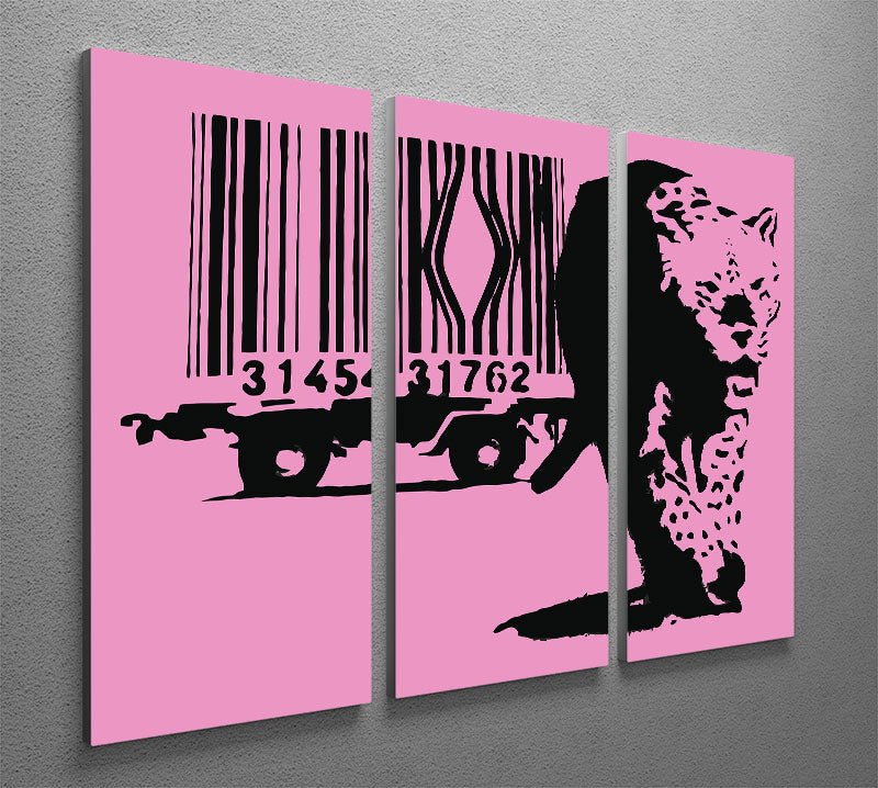 Banksy Barcode Leopard Pink 3 Split Panel Canvas Print - Canvas Art Rocks - 2