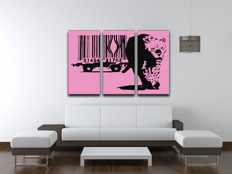 Banksy Barcode Leopard Pink 3 Split Panel Canvas Print - Canvas Art Rocks - 3