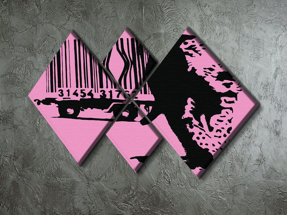 Banksy Barcode Leopard Pink 4 Square Multi Panel Canvas - Canvas Art Rocks - 2