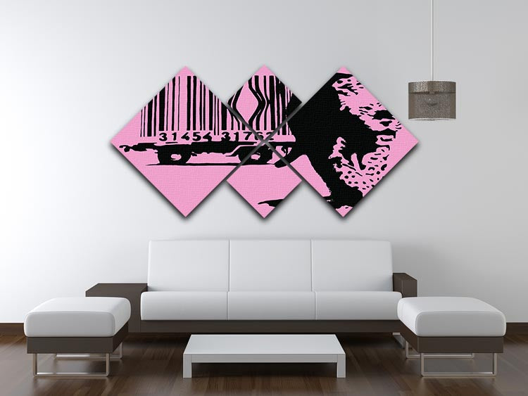 Banksy Barcode Leopard Pink 4 Square Multi Panel Canvas - Canvas Art Rocks - 3