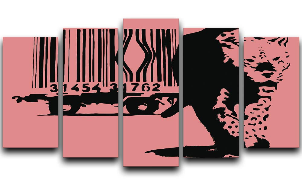 Banksy Barcode Leopard Red 5 Split Panel Canvas - Canvas Art Rocks - 1