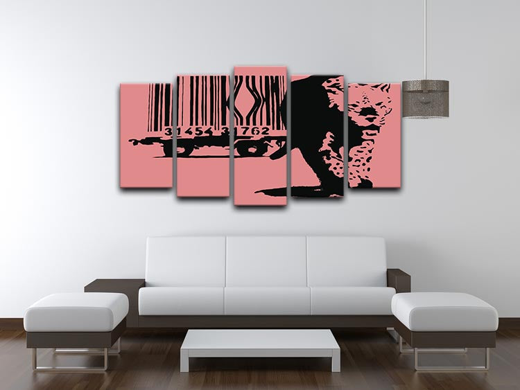 Banksy Barcode Leopard Red 5 Split Panel Canvas - Canvas Art Rocks - 3
