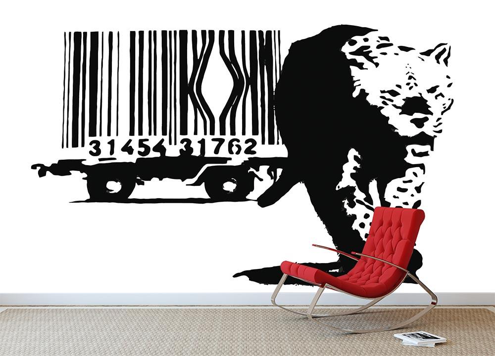 Banksy Barcode Leopard Wall Mural Wallpaper - Canvas Art Rocks - 2