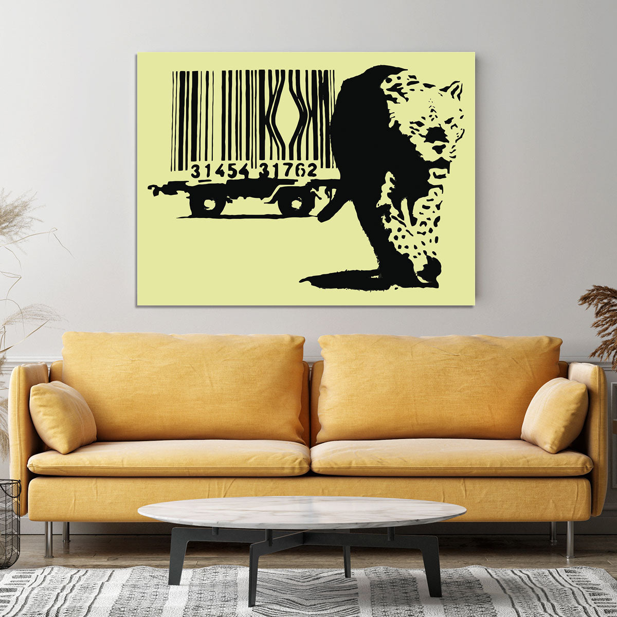 Banksy Barcode Leopard Yellow Canvas Print or Poster - Canvas Art Rocks - 4
