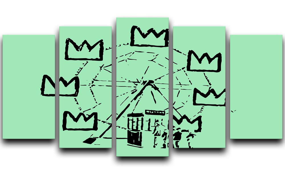 Banksy Basquiat Ferris Wheel Green 5 Split Panel Canvas - Canvas Art Rocks - 1
