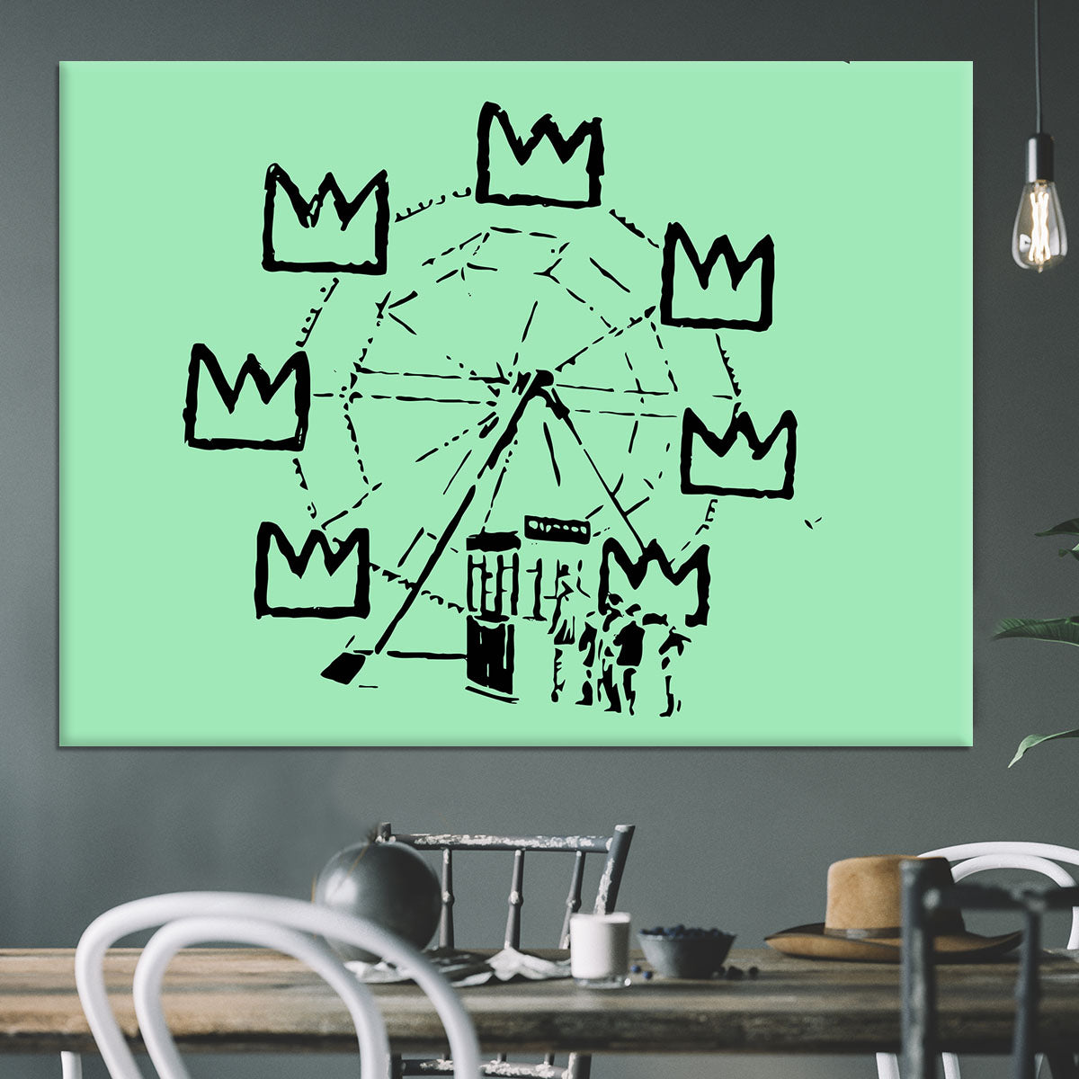 Banksy Basquiat Ferris Wheel Green Canvas Print or Poster - Canvas Art Rocks - 3