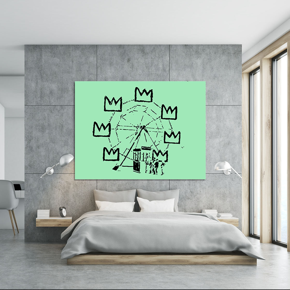 Banksy Basquiat Ferris Wheel Green Canvas Print or Poster - Canvas Art Rocks - 5