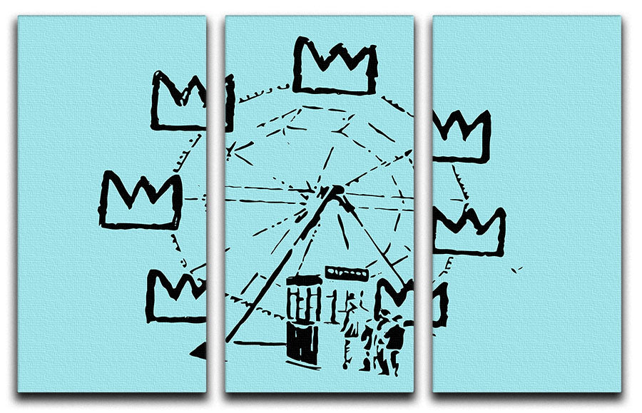 Banksy Basquiat Ferris Wheel Light Blue 3 Split Panel Canvas Print - Canvas Art Rocks - 1