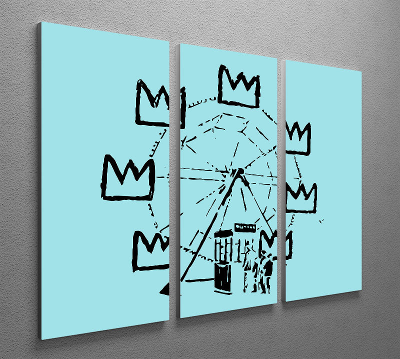 Banksy Basquiat Ferris Wheel Light Blue 3 Split Panel Canvas Print - Canvas Art Rocks - 2