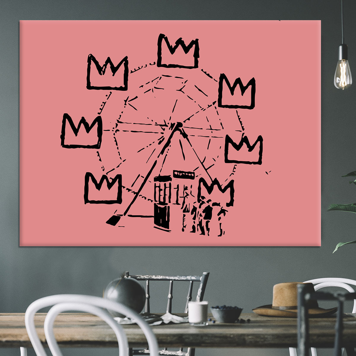 Banksy Basquiat Ferris Wheel Red Canvas Print or Poster - Canvas Art Rocks - 3