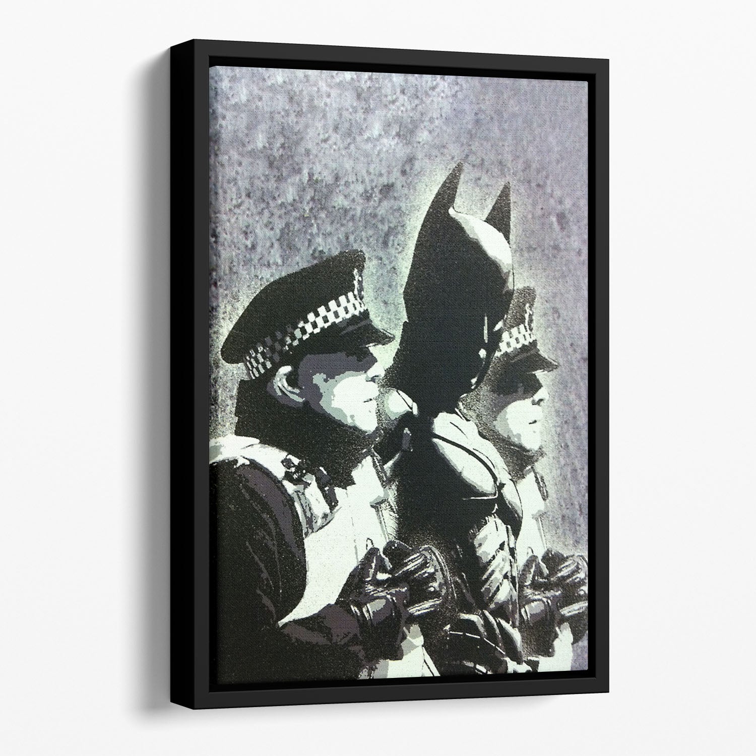 Banksy Batman and the Police Floating Framed Canvas