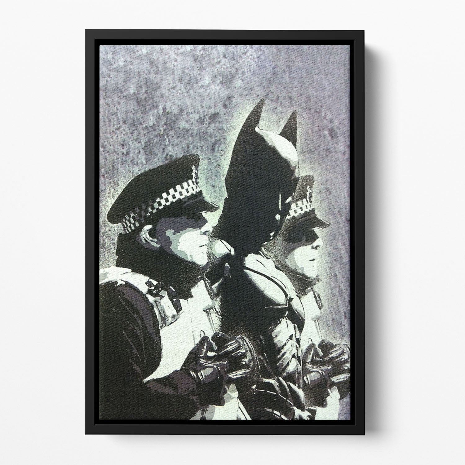 Banksy Batman and the Police Floating Framed Canvas