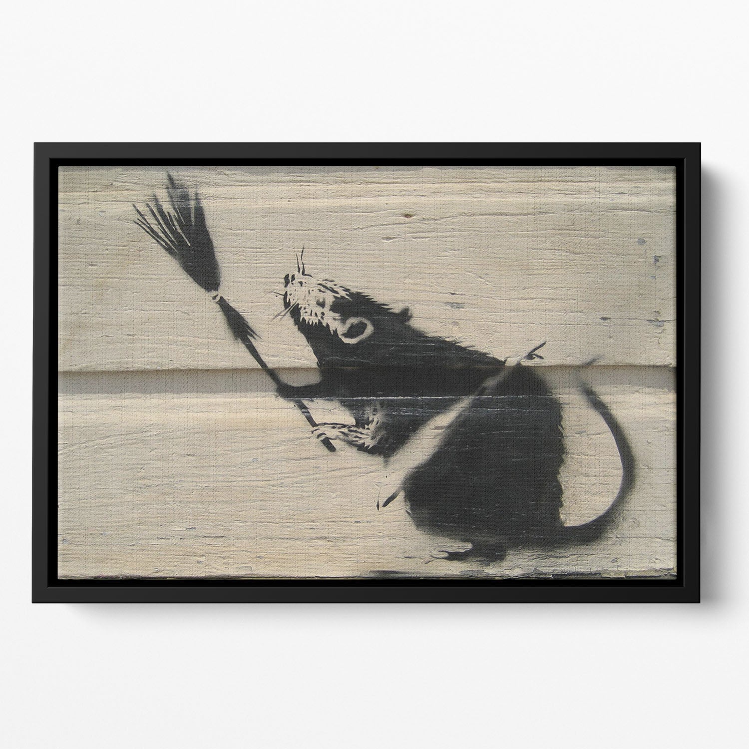 Banksy Broom Rat Floating Framed Canvas