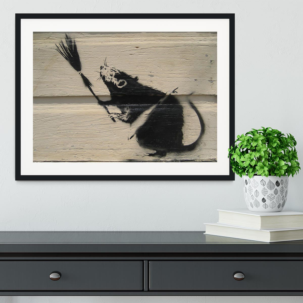Banksy Broom Rat Framed Print - Canvas Art Rocks - 1