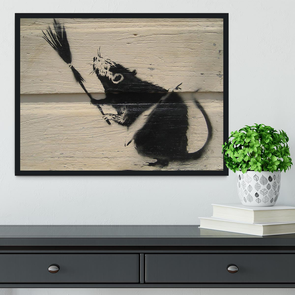 Banksy Broom Rat Framed Print - Canvas Art Rocks - 2