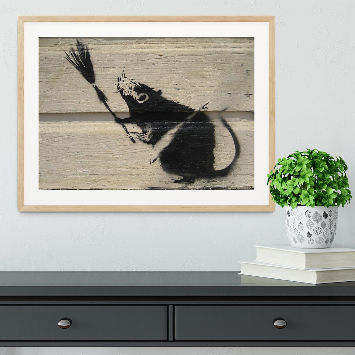 Banksy Broom Rat Framed Print - Canvas Art Rocks - 3