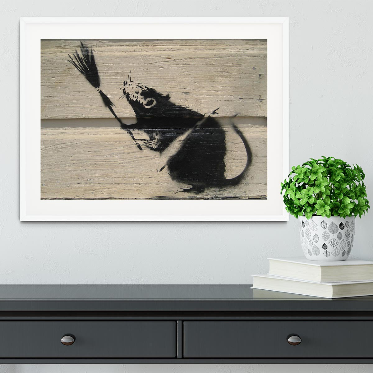 Banksy Broom Rat Framed Print - Canvas Art Rocks - 5