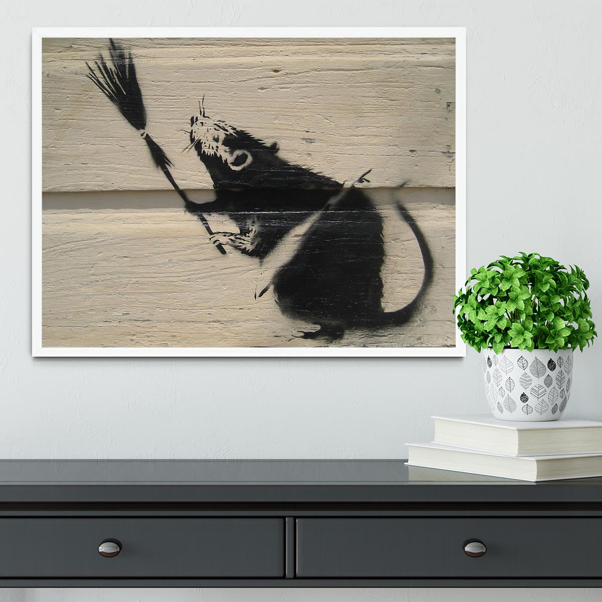 Banksy Broom Rat Framed Print - Canvas Art Rocks -6
