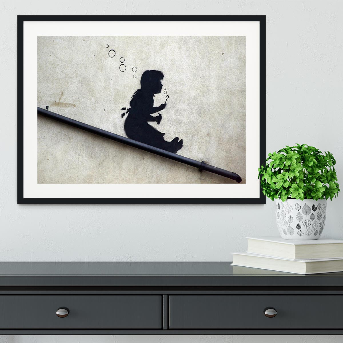 Banksy Bubble Slide Girl Framed Print - Canvas Art Rocks - 1