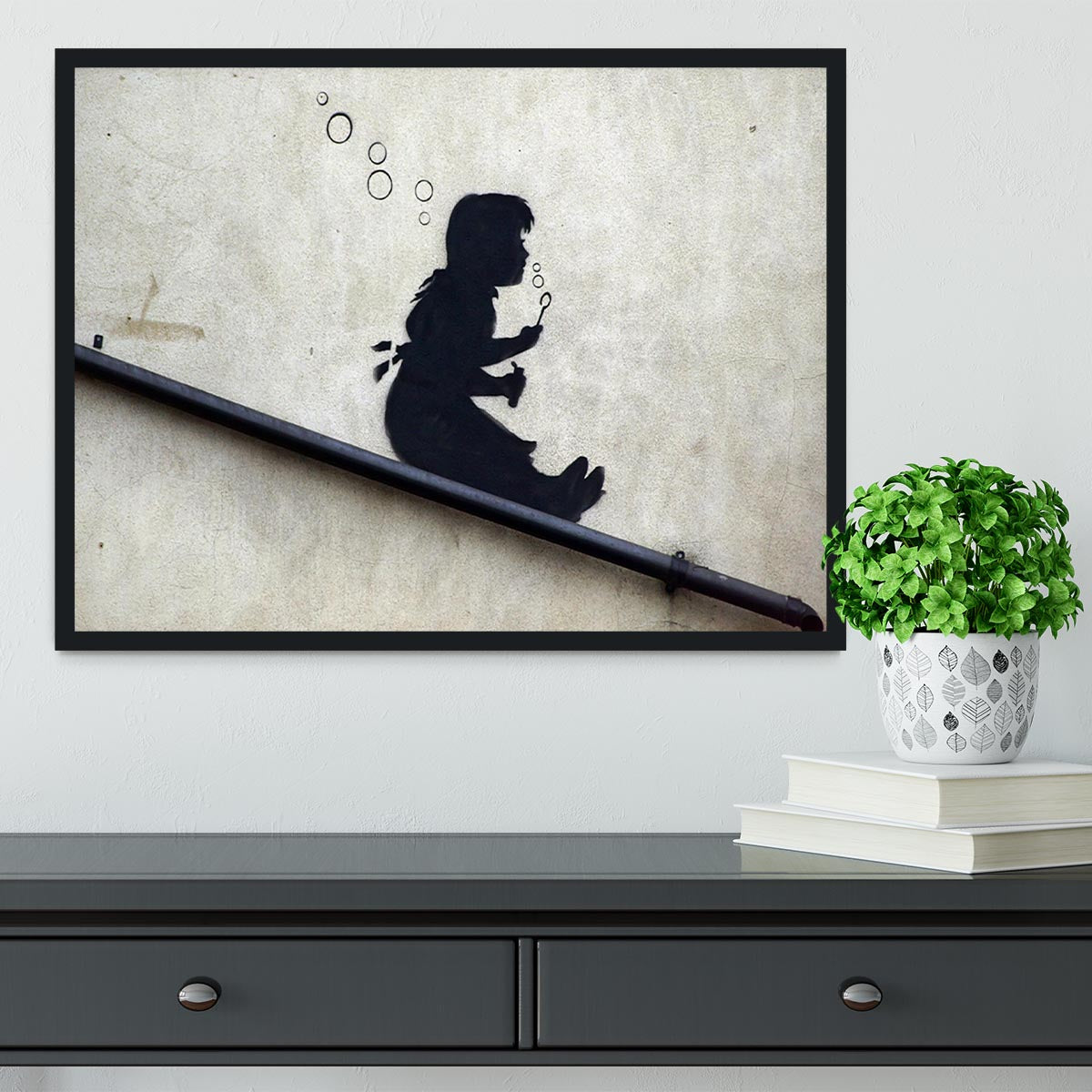 Banksy Bubble Slide Girl Framed Print - Canvas Art Rocks - 2