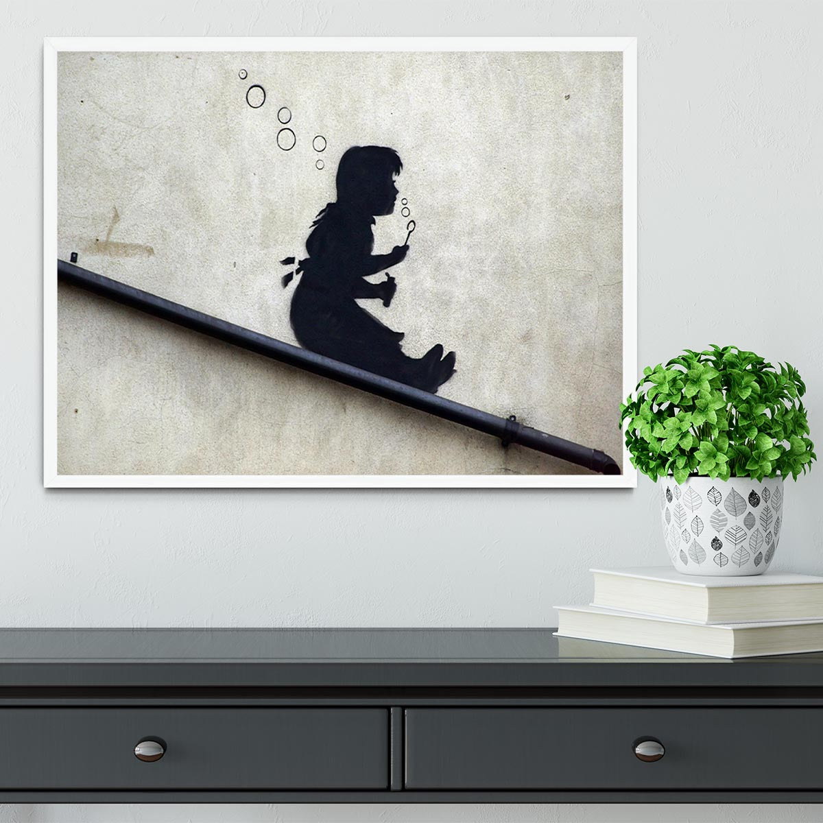 Banksy Bubble Slide Girl Framed Print - Canvas Art Rocks -6