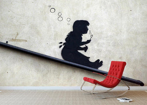 Banksy Bubble Slide Girl Wall Mural Wallpaper - Canvas Art Rocks - 2