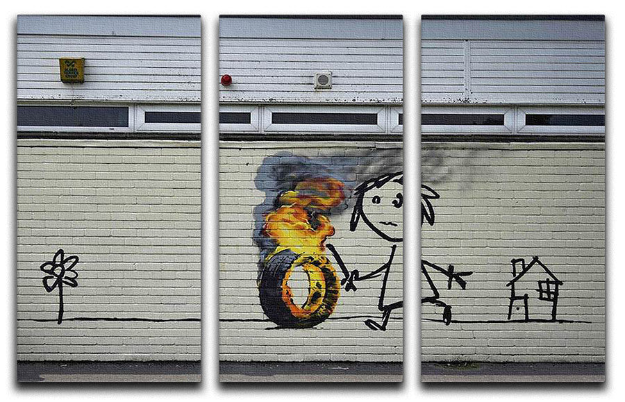 Banksy Burning Tyre 3 Split Panel Canvas Print - Canvas Art Rocks