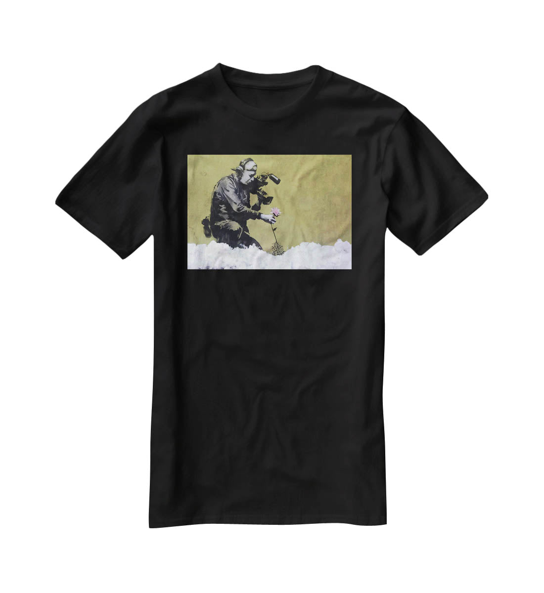 Banksy Cameraman and Flower T-Shirt - Canvas Art Rocks - 1