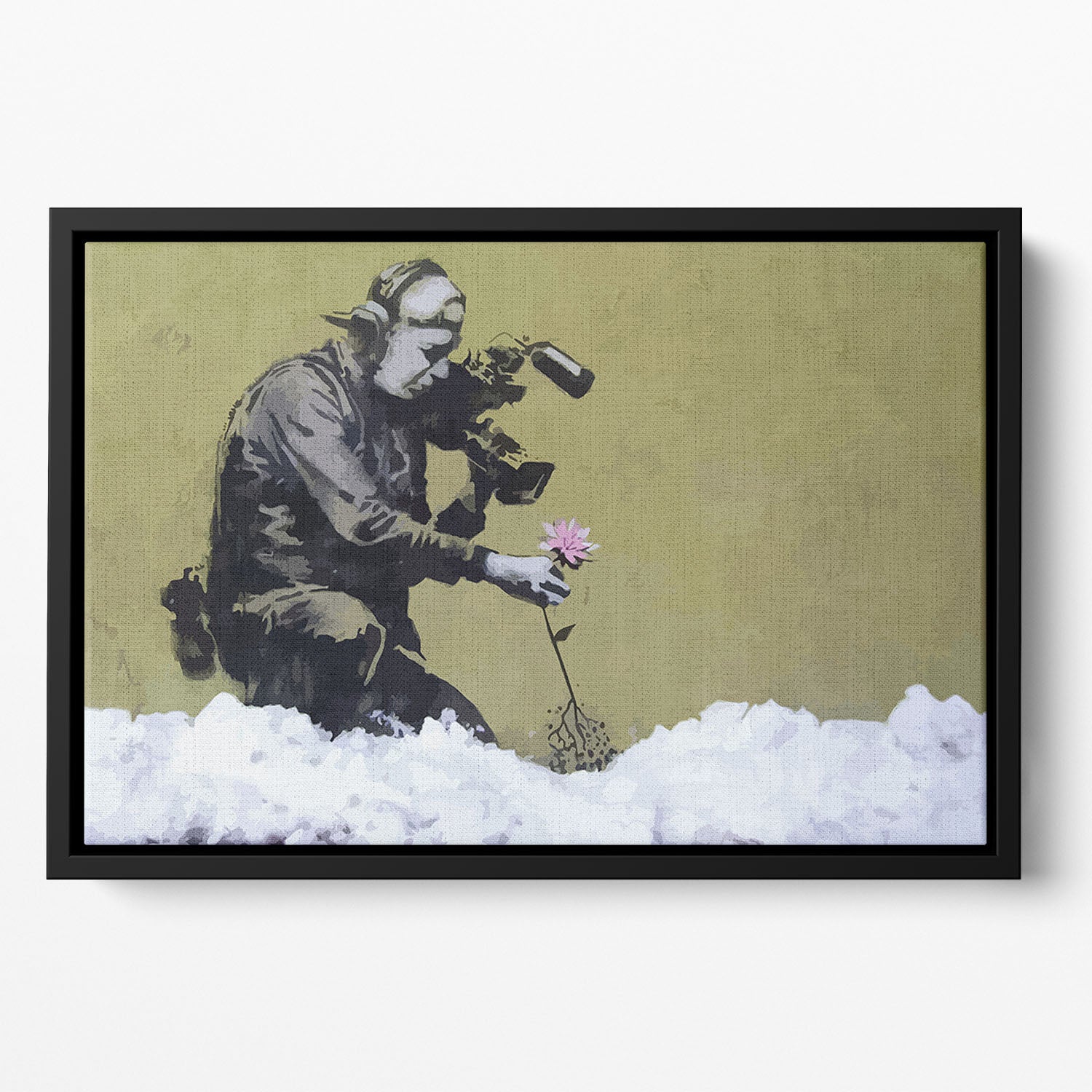 Banksy Cameraman and Flower Floating Framed Canvas