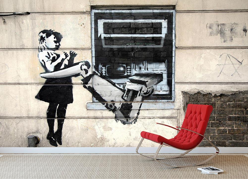 Banksy Cash Machine Girl Wall Mural Wallpaper - Canvas Art Rocks - 2