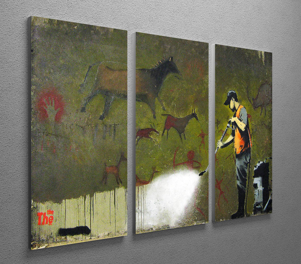 Banksy Cave Graffiti Removal 3 Split Panel Canvas Print - Canvas Art Rocks