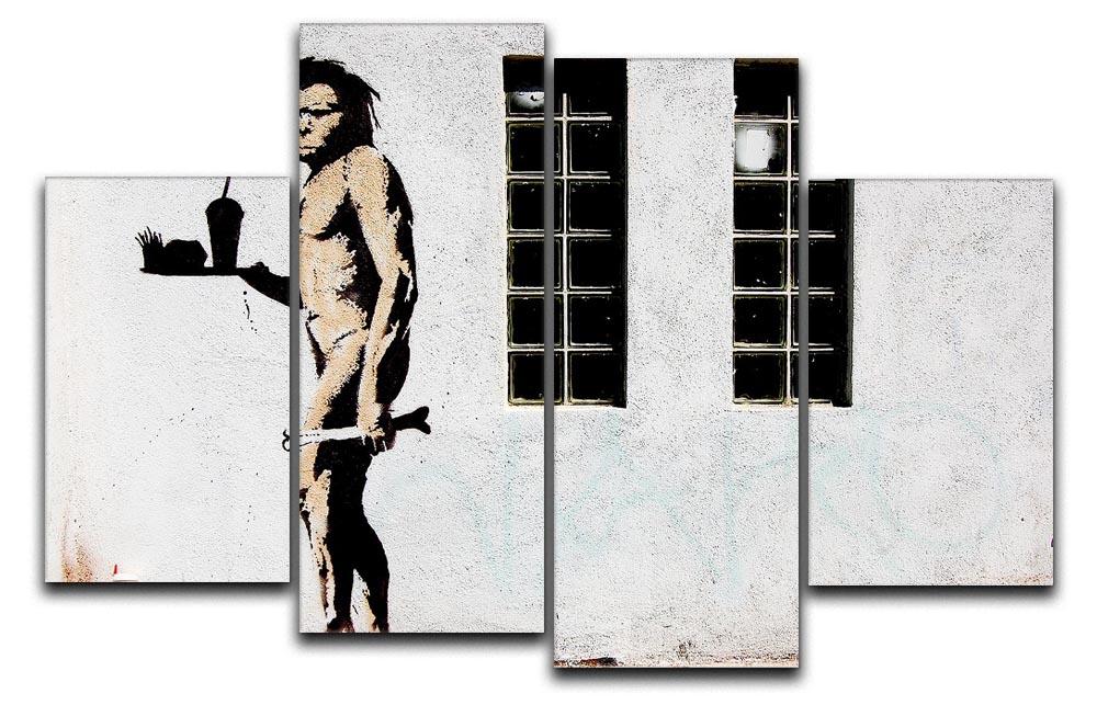 Banksy Caveman Takeaway 4 Split Panel Canvas  - Canvas Art Rocks - 1