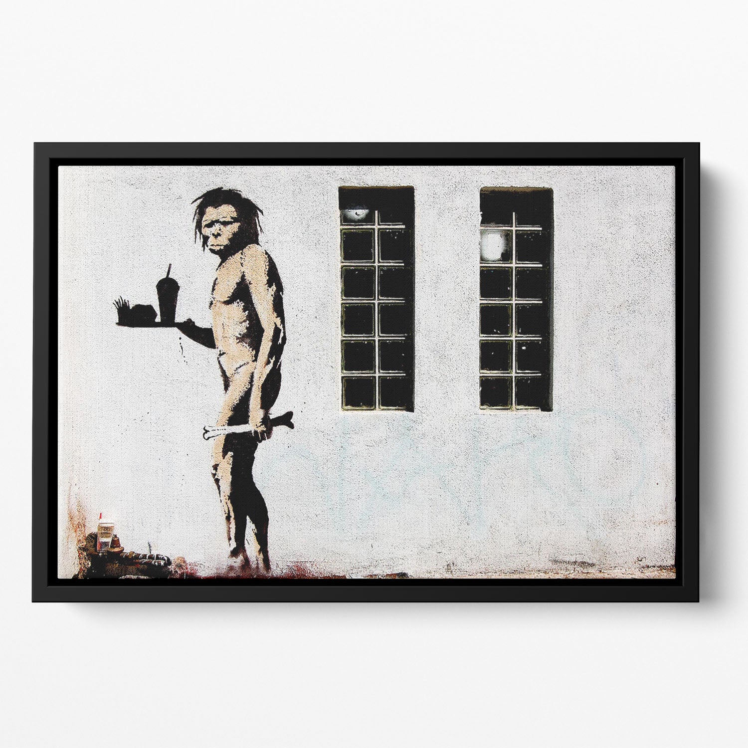 Banksy Caveman Takeaway Floating Framed Canvas