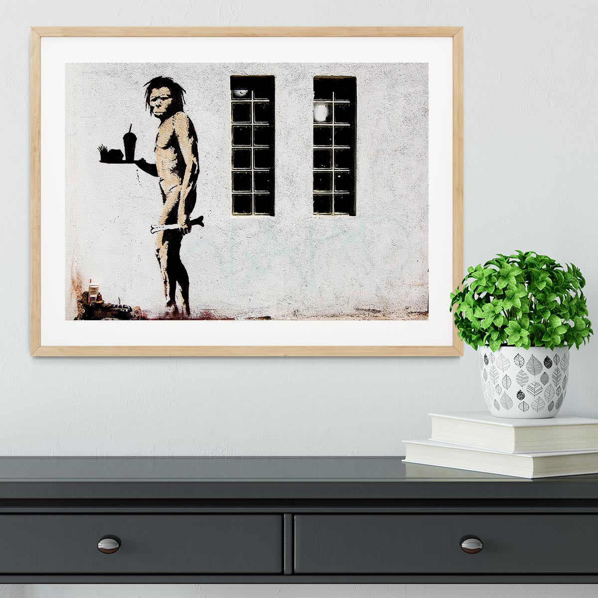 Banksy Caveman Takeaway Framed Print - Canvas Art Rocks - 3
