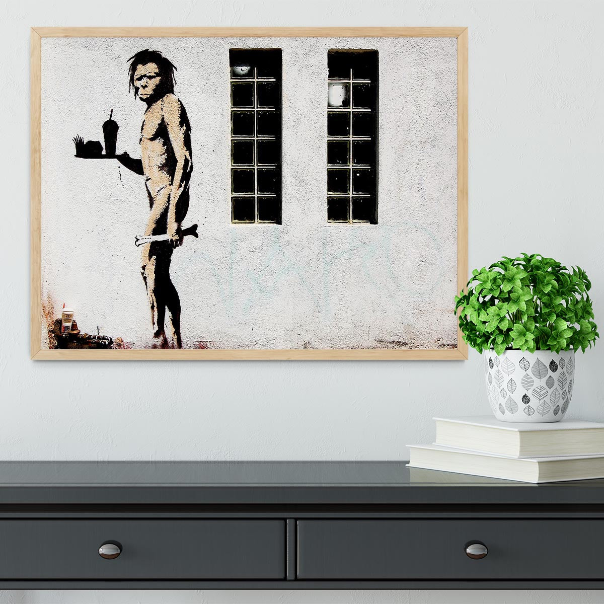 Banksy Caveman Takeaway Framed Print - Canvas Art Rocks - 4