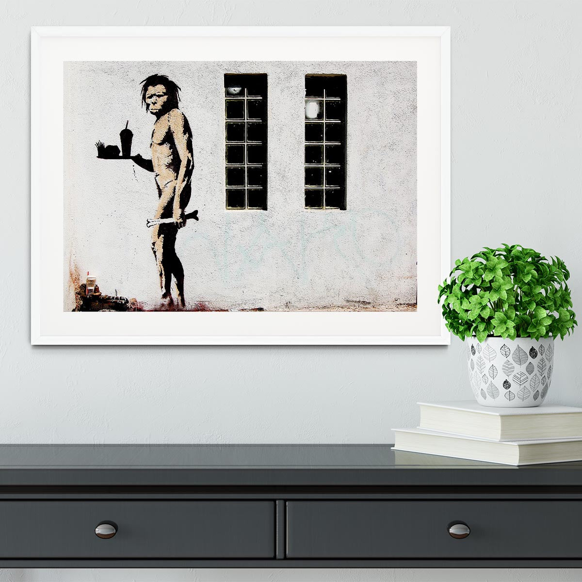 Banksy Caveman Takeaway Framed Print - Canvas Art Rocks - 5