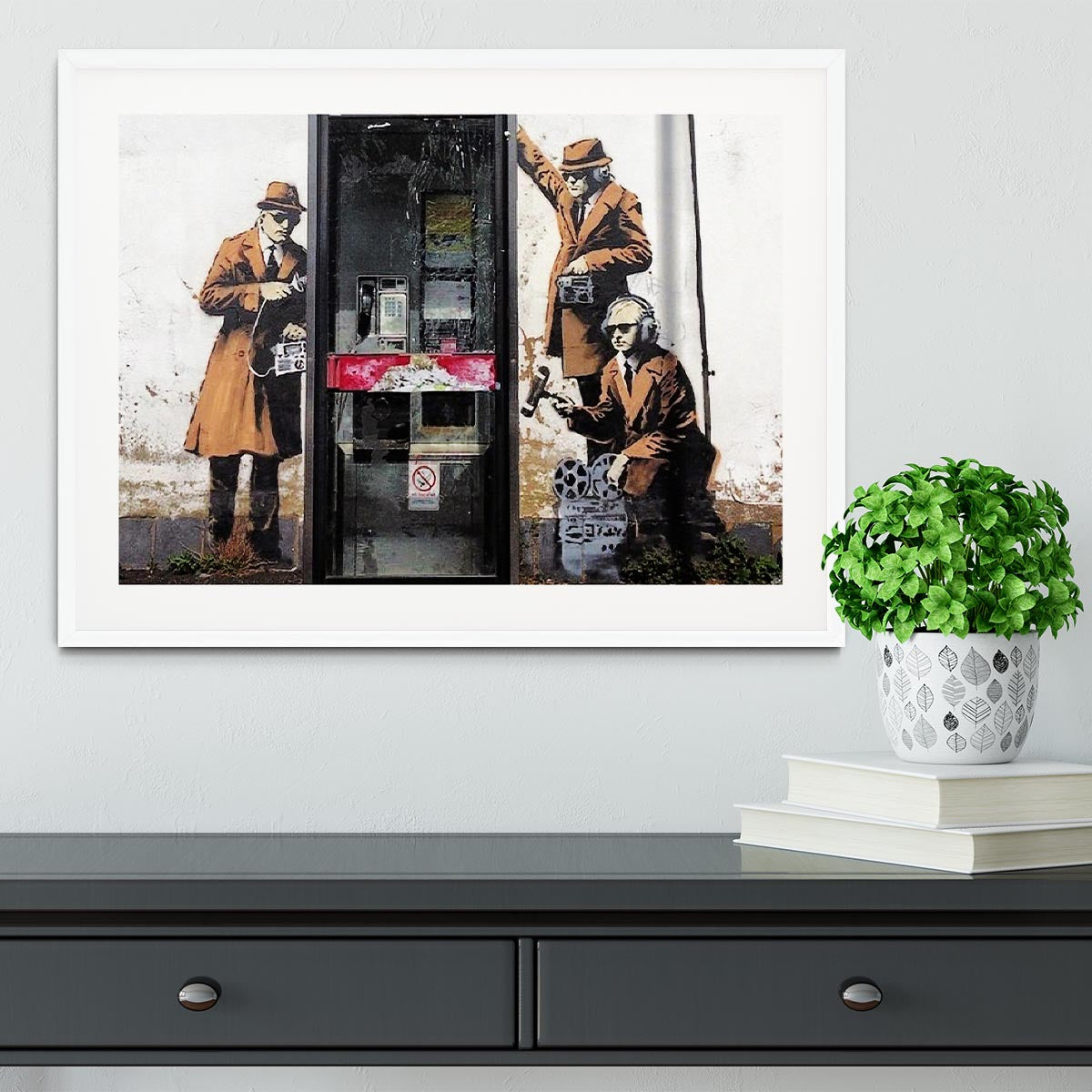 Banksy Cheltenham Telephone Box Spies Framed Print - Canvas Art Rocks - 5